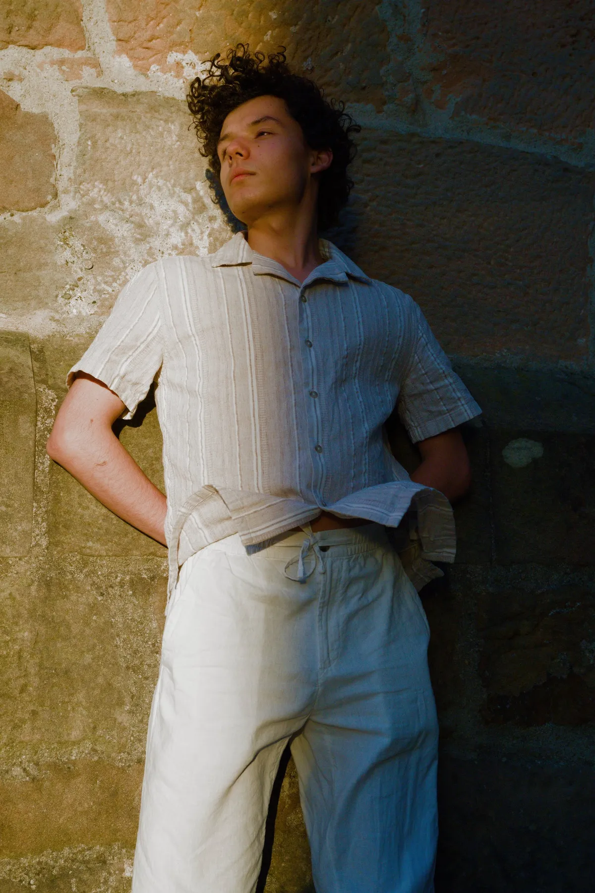 Creative editorial portrait near a castle